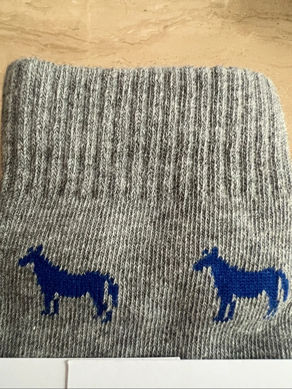 Men's Grey Crew Socks with Blue Horse Motif - Lexington, Kentucky